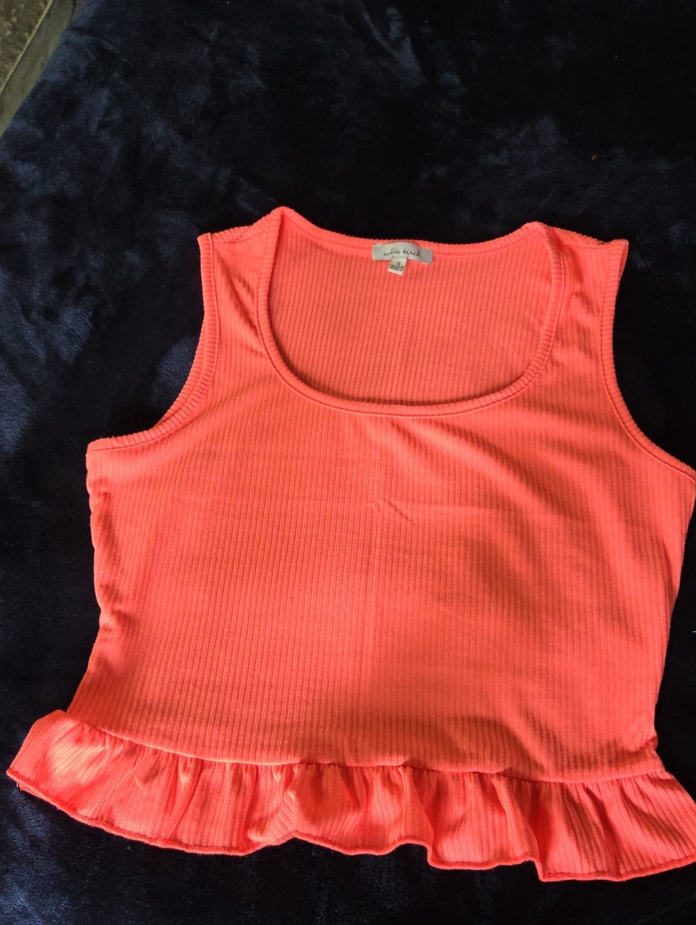 White Birch Tank Top with Ruffle Hem Size S - Neon Coral Color